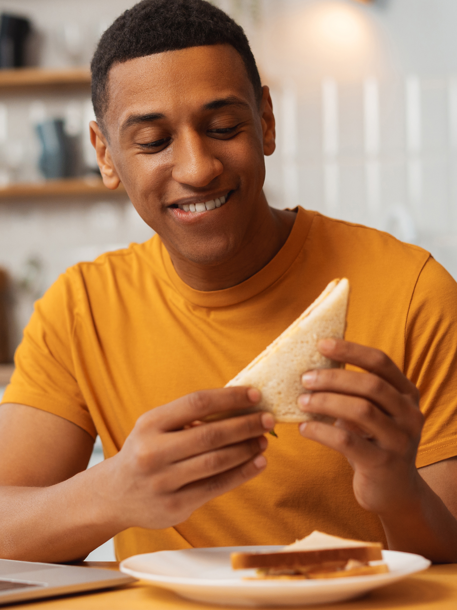 bread packaging smiling male